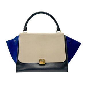 Celine Trapeze Shoulder Bag Leather Suede Greige Gray Black Blue Gold